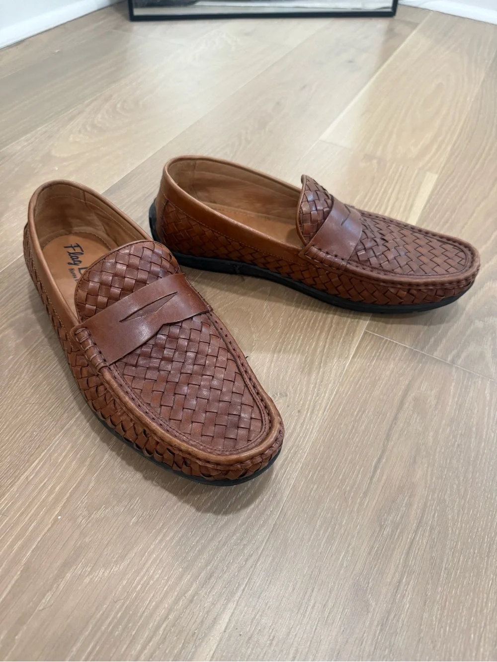 Men's Woven Leather Slip-On Brown Penny Loafers